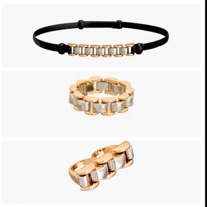 Set of 3: LIMITED EDITION LEATHER AND LINK BELT, BRACELET & DOUBLE RING